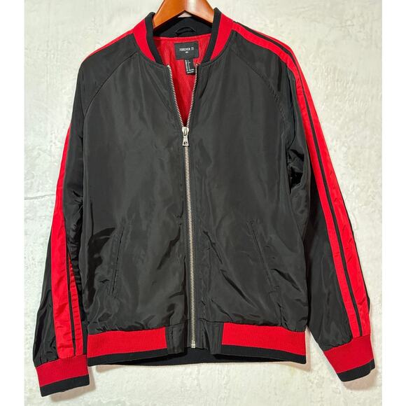FOREVER 21 Men's Size SMALL Full Zip Insulated Varsity Bomber Jacket | Black - Picture 1 of 9